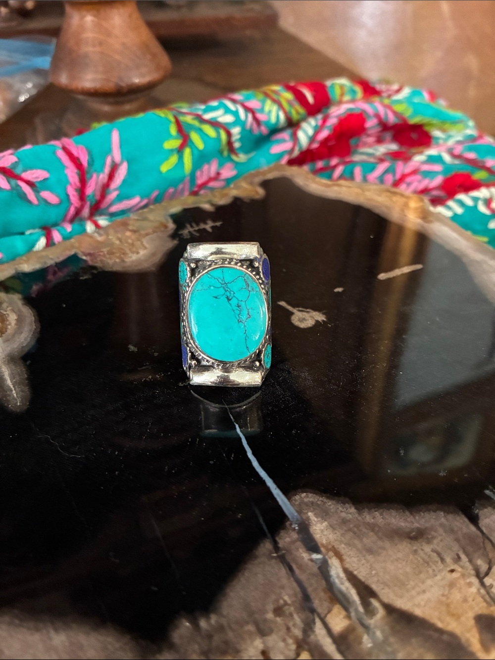 Turquoise Oval Stone Silver Ring - Turquoise Blue Women's Jewelry - Picture 2 of 5
